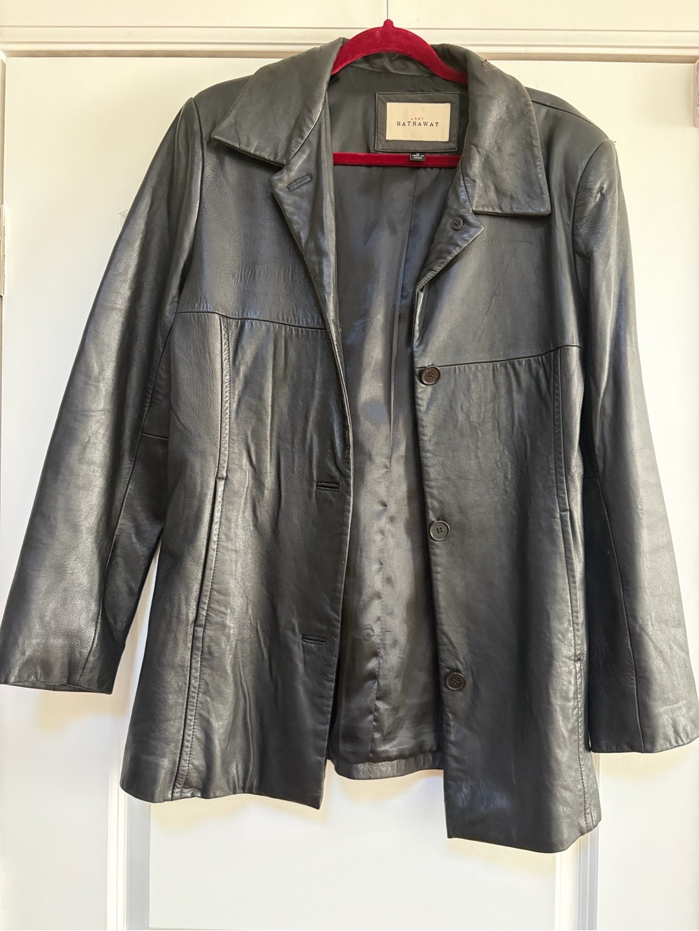 Women's Vintage 90s Lady Hathaway Black Leather Jacket Blazer Coat Sz M Flaws